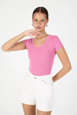 BODY-5 Kadın V Yaka Body Kaşkorse Dar Kalıp Şık Model