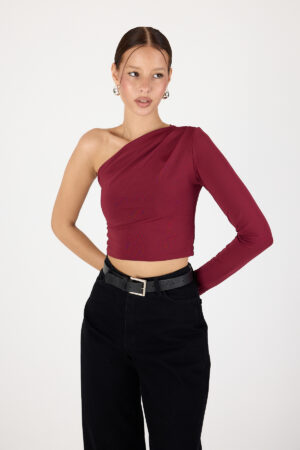 Crop Tek Omuz Buluz Uzun Kollu