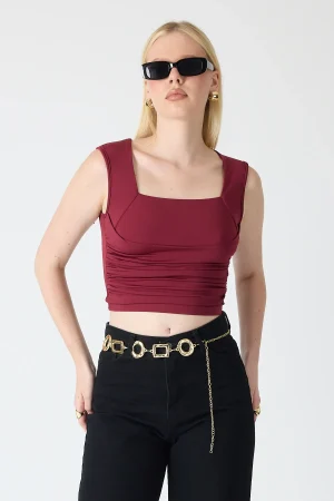 Drapeli-Kadın Drapeli Bluz Kare Yaka Sandy Şık Model